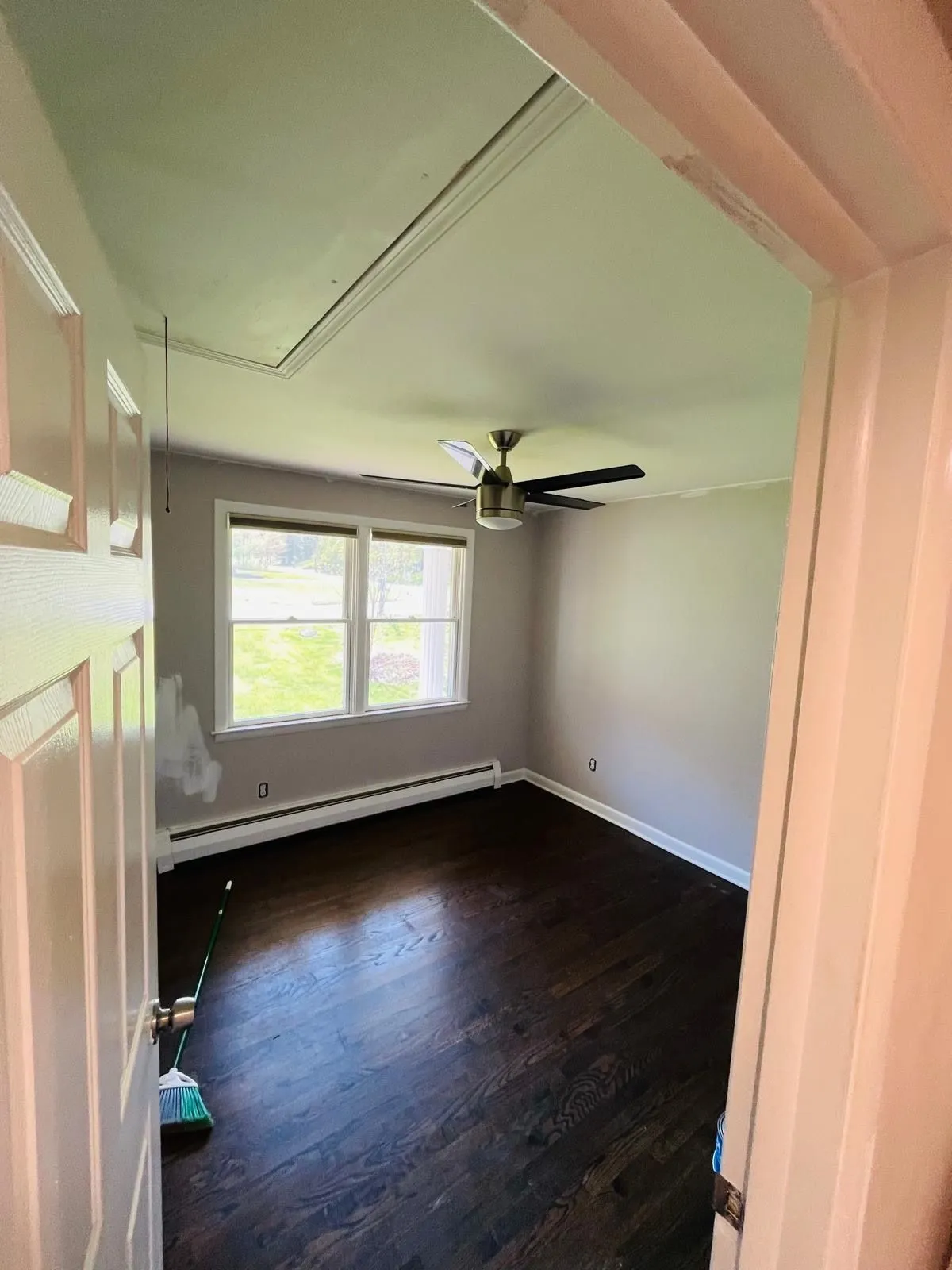 Bedroom gray walls tray ceiling after painting