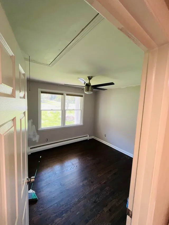 Bedroom gray walls tray ceiling after painting