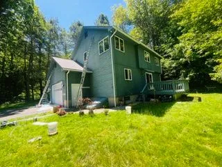 Green house exterior painting ladder side view